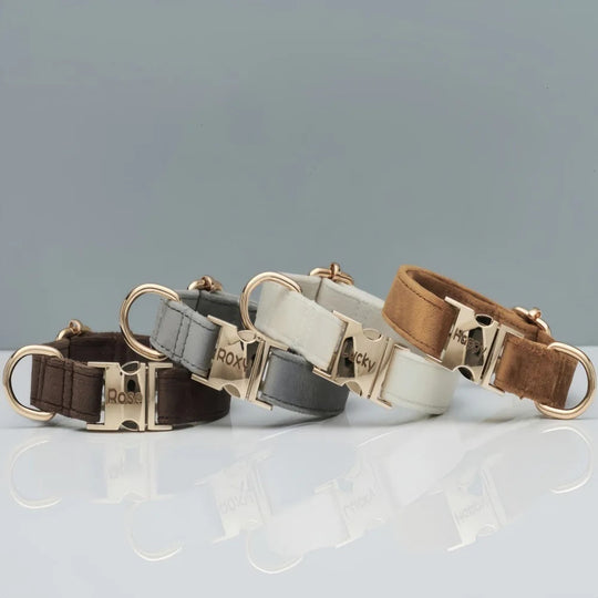 Personalisiertes Samt Hundehalsband "Emilia" mit Gravur – Verstellbar & Elegant