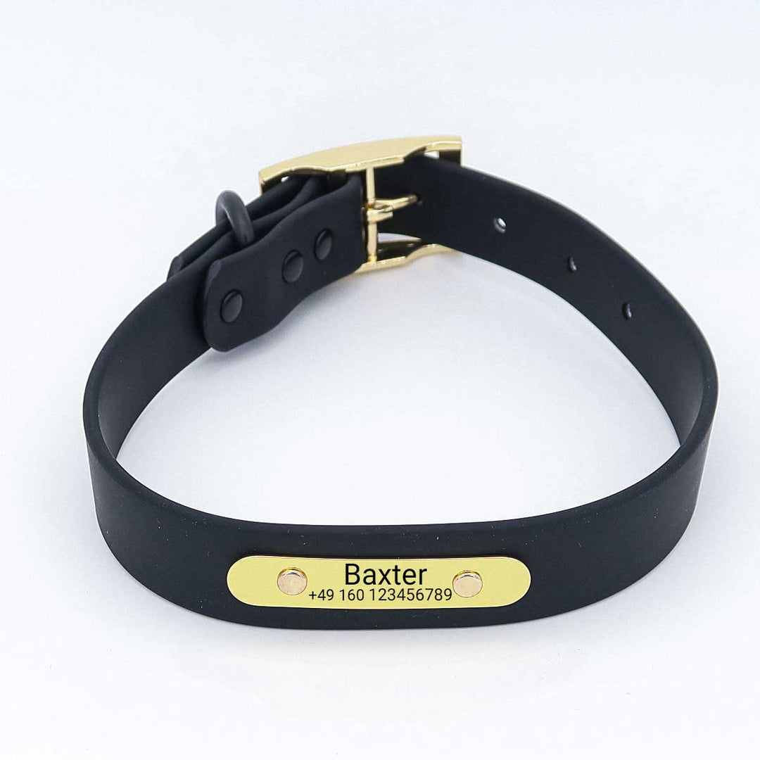 Wasserfestes Biothane Hundehalsband "Baxter" mit Gravur – Name & Telefonnummer – Outdoor – Grün oder Schwarz – S, M, L