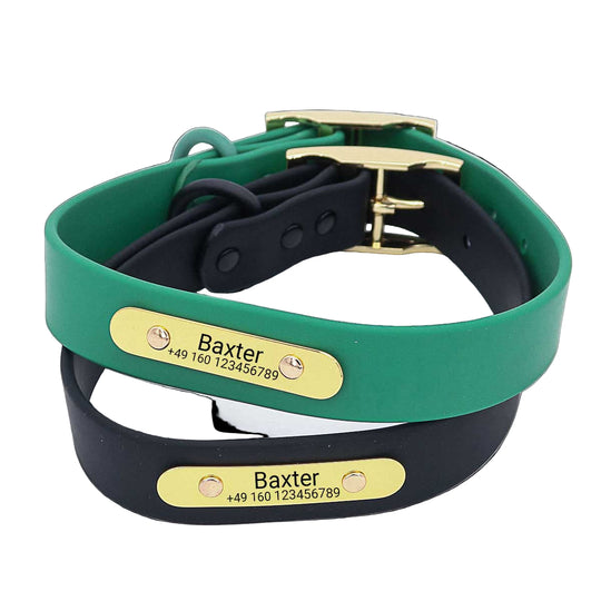 Wasserfestes Biothane Hundehalsband "Baxter" mit Gravur – Name & Telefonnummer – Outdoor – Grün oder Schwarz – S, M, L