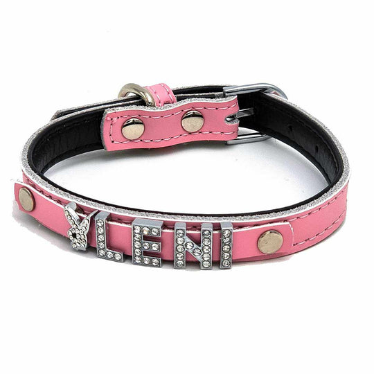 Edles Hundehalsband aus Leder personalisiert mit Glitzersteinen + Symbol