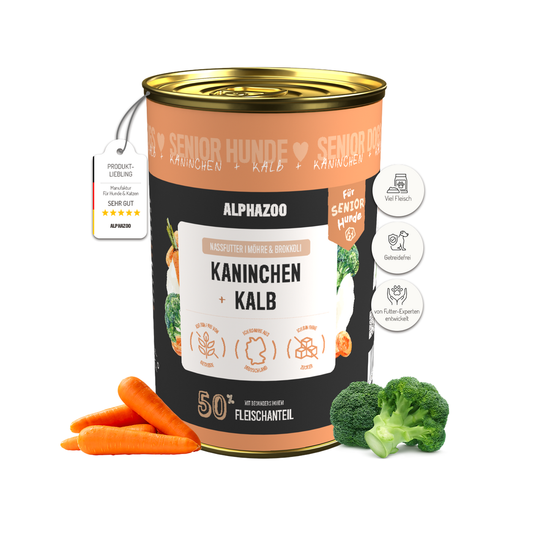 Kaninchen + Kalb Nassfutter für Senior Hunde 400g/Dose