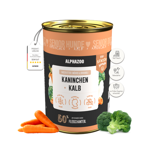 Kaninchen + Kalb Nassfutter für Senior Hunde 400g/Dose