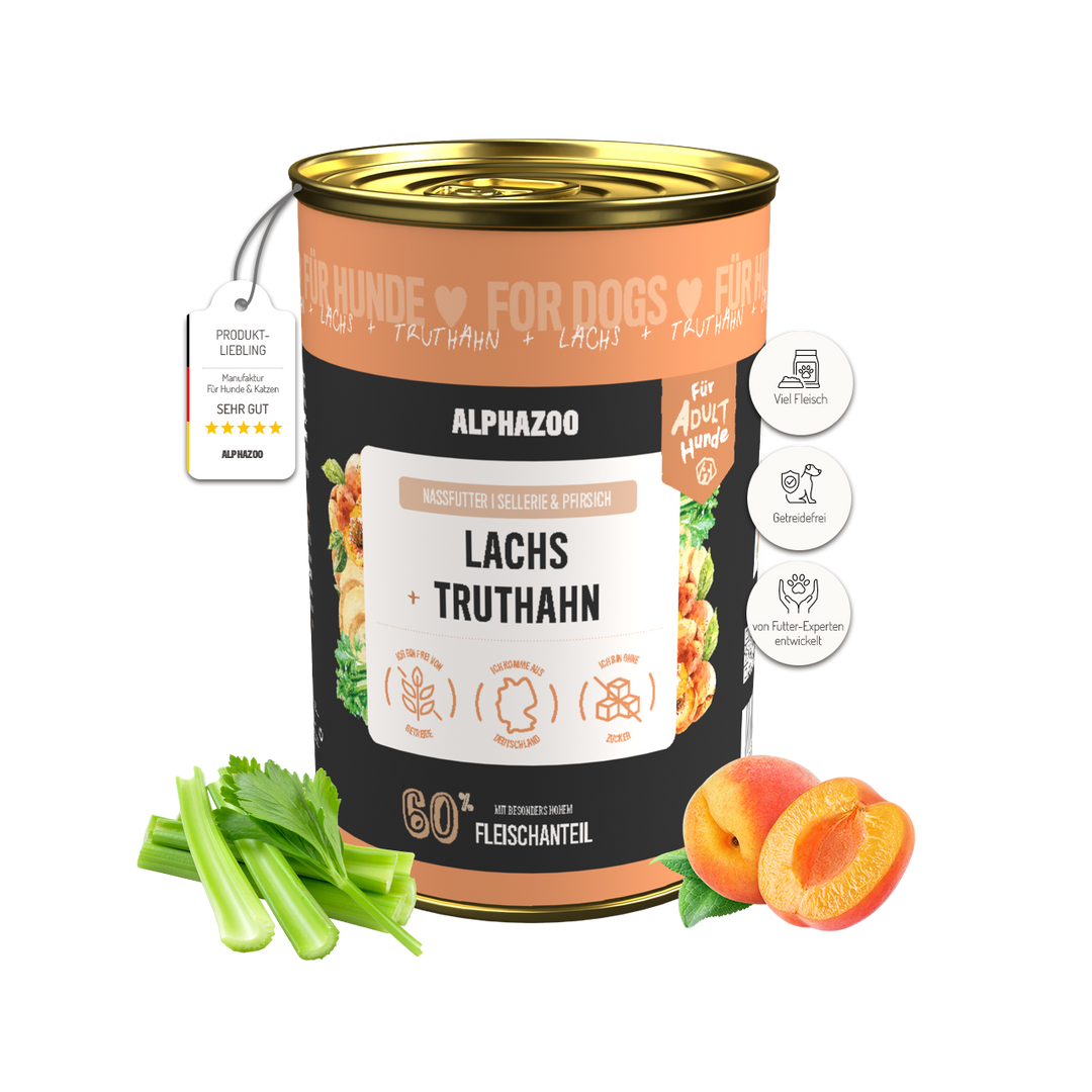 Lachs + Truthahn Nassfutter für Adult Hunde 400g/Dose