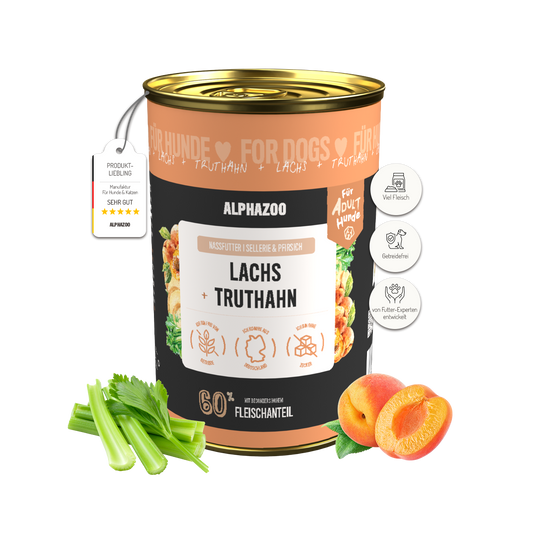 Lachs + Truthahn Nassfutter für Adult Hunde 400g/Dose