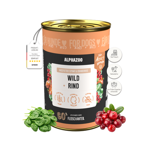 Wild + Rind Nassfutter für Adult Hunde 400g/Dose