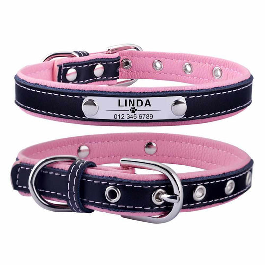 Personalisiertes dunkles Hundehalsband mit Namen graviert