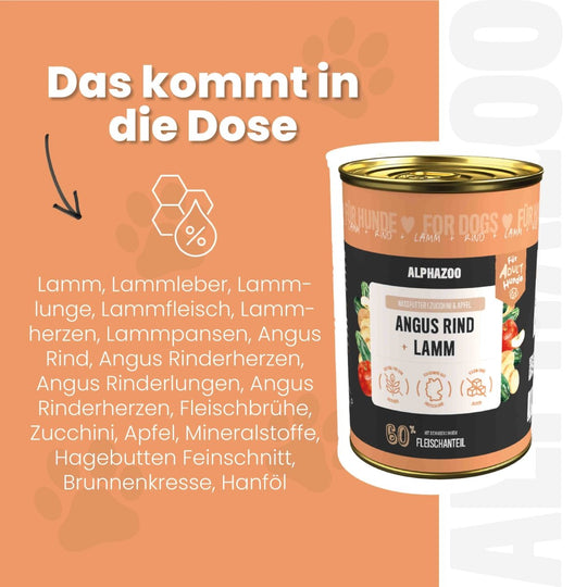 Angus Rind + Lamm Nassfutter für Adult Hunde 400g/Dose
