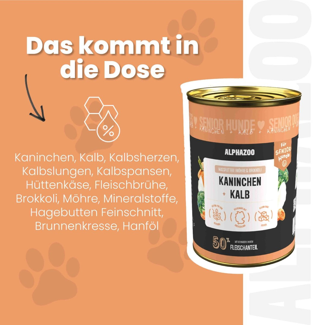 Kaninchen + Kalb Nassfutter für Senior Hunde 400g/Dose