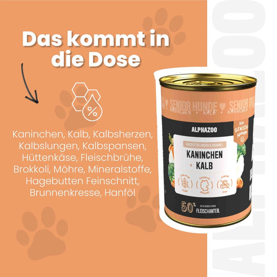 Kaninchen + Kalb Nassfutter für Senior Hunde 400g/Dose