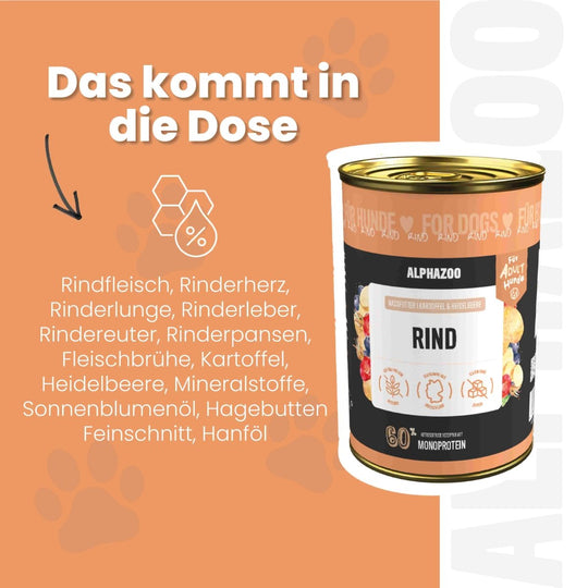 Monoprotein Rind Nassfutter für Hunde 400g/Dose