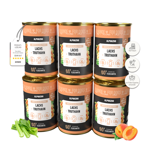 Lachs + Truthahn Nassfutter für Adult Hunde 400g/Dose