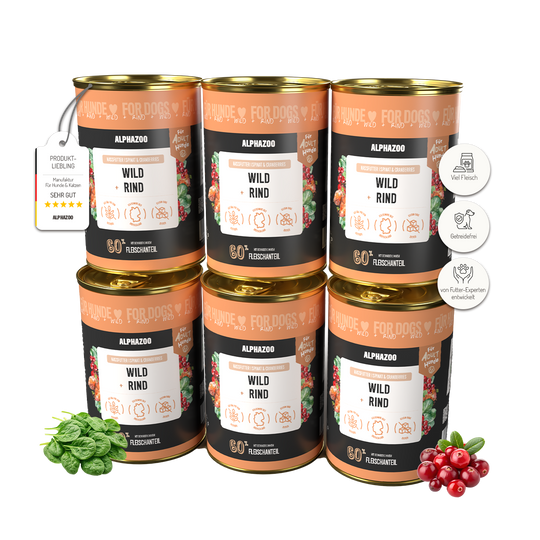 Wild + Rind Nassfutter für Adult Hunde 400g/Dose